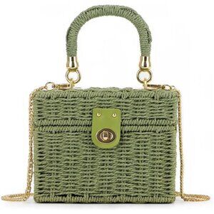 Handwoven Rattan Bag for Women Woven Straw Square Crossbody Bag